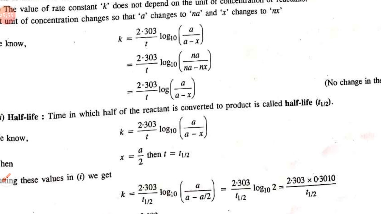 Integrated rate equation for first order reaction YouTube