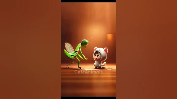 praying mantis joking with baby cat #animals #cat #fyp #prayingmantis