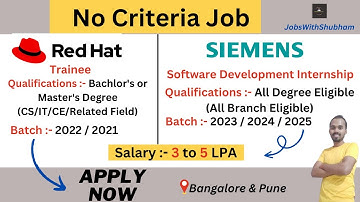 RedHat & Siemens is Hiring | Trainee & Software Development Intern| 5LPA 😍✔️ #JobsWithShubham