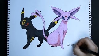 Drawing Umbreon and Espeon - Pokemon