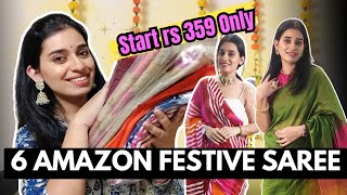 6 Amazon Festive Sarees Try On Haul Start Rs 359 Only Durga Puja Office Lookbook