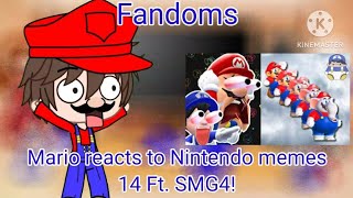 Fandoms react to Mario reacts to Nintendo Memes 14 Ft. SMG4! (Gacha reaction)