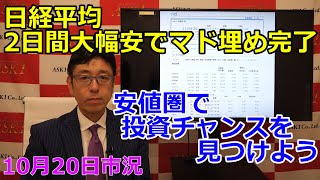 2023年10月20日【日経平均2日間大幅安で窓埋め完了　安値圏で投資チャンスを見つけよう】（市況放送【毎日配信】）