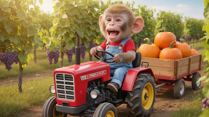 🐒NaNa Monkey spotted a thief while driving a tractor during the pumpkin and squash harvest