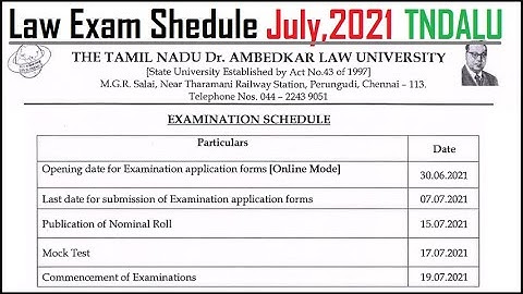 Online Examination Schedule for Law Degree Course || Online Exam || July 2021 || TNDALU