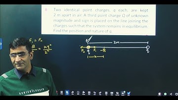 Two identical point charges ,q each , are kept 2 m apart in air. A third pint charges Q of unknown m