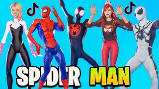 Fortnite x Spider-Man Dance Battle! (Miles Morales, Spider-Man 2099, Spider-Gwen) Tiktok Emotes!