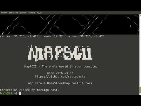 mapscii en acción, el espectacular maps para la consola de linux en acción