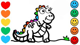 Comment dessiner un mignon petit dinosaure 🦕♥️🌈 | Tutoriel de dessin étape par étape screenshot 1