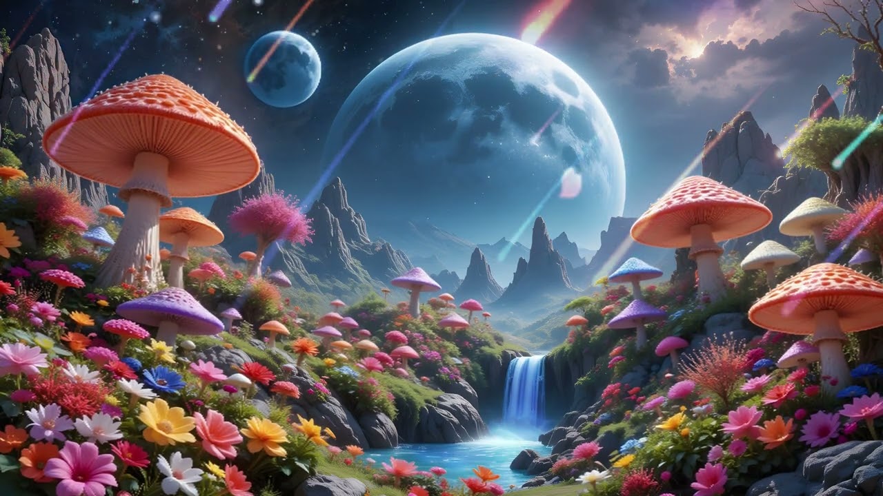 Healing Colorful Mushroom Field with Ambiance Music - Meditation, Sleep, Study, Calm, Focus & Yoga