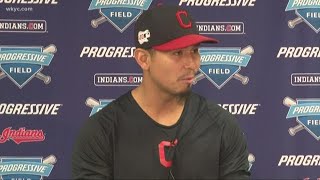 Indians pitcher Carlos Carrasco speaks with media in the aftermath of leukemia diagnosis