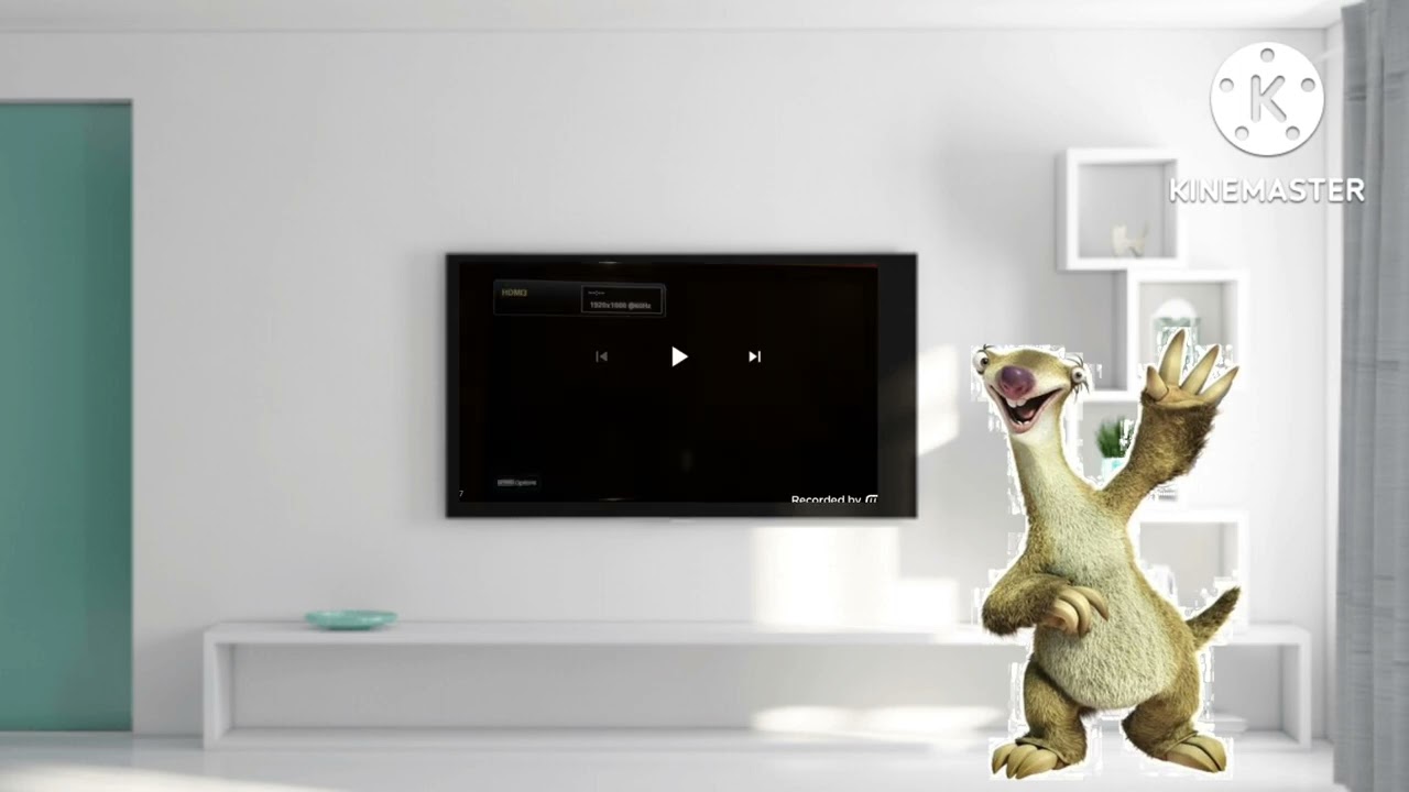 Sid the sloth watches the kaboom logo