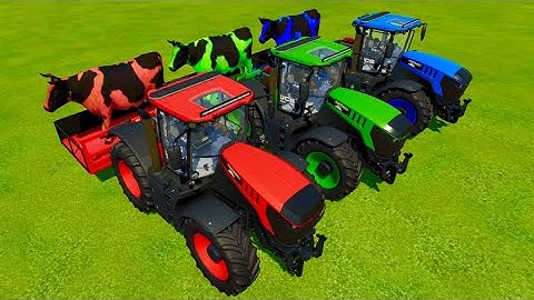 TRANSPORTING COLORED COWS WITH COLORED JCB TRACTORS vs PARKOUR  - Farming Simulator 22