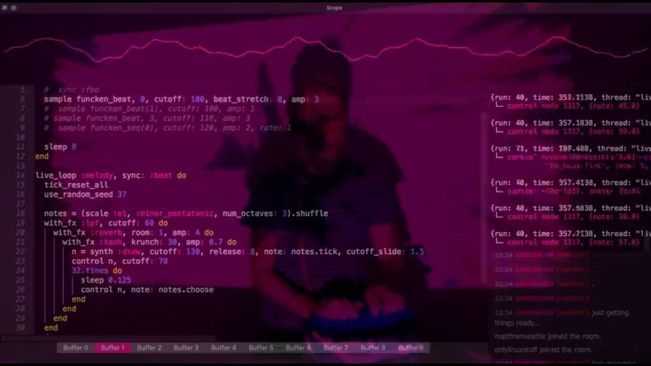 Sam Aaron live coding an ambient electro set w Sonic Pi