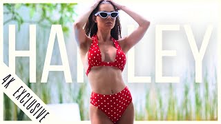 Bikini Model Hailey Rayk Sun Bathes In Hot Red Polka Dot Suit