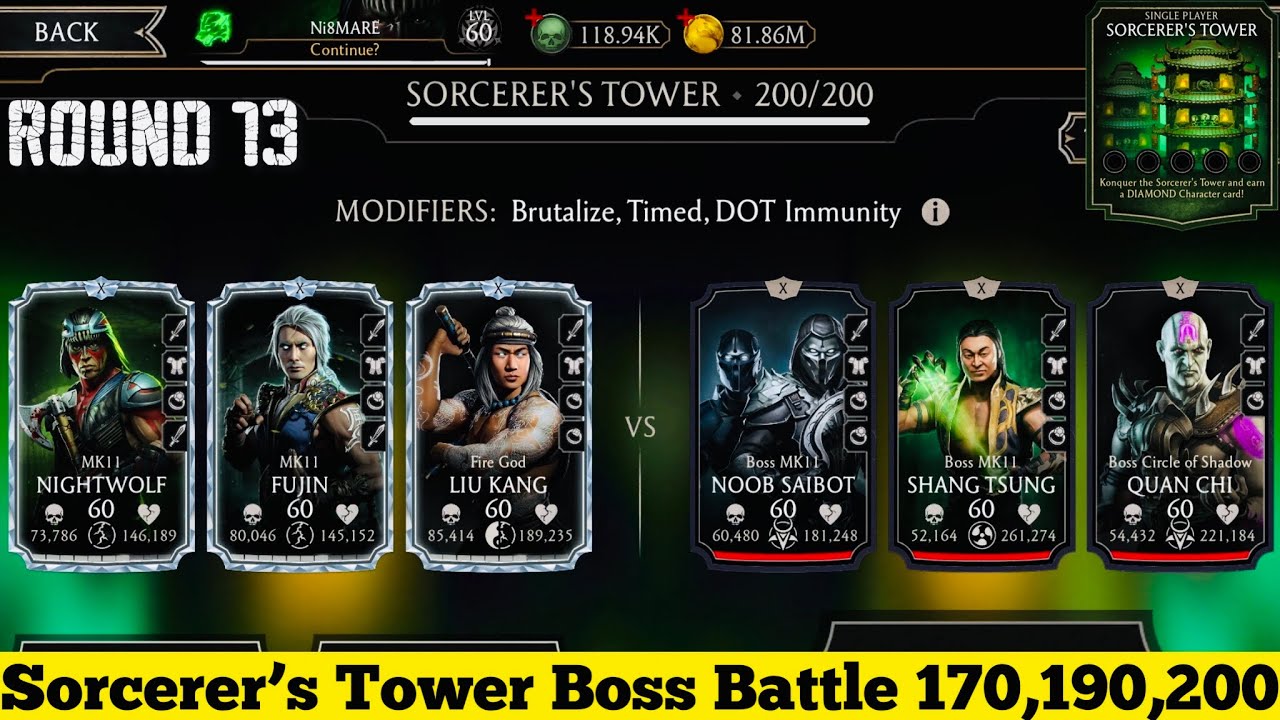 Sorcerer Tower Bosses Battle 200 &170,190 Fight + Reward | MK Mobile