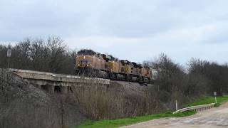 Count the Cars! Union Pacific Railroad. Mixed Northbound manifest freight train. Waco, Texas.