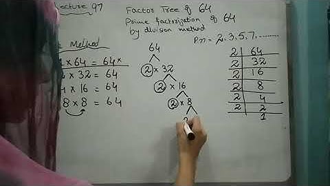 Factor tree of 64 / prime factorisation by division method of 64 : learning maths with faiza class 4