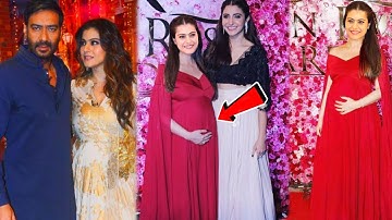 3rd Time Pregnant Kajol Flaunting her Baby Bump with husband Ajay Devgan at Diwali Party 2022