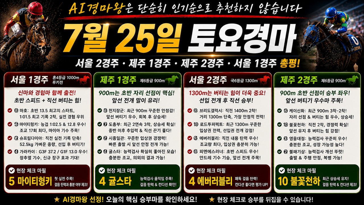 7월25일 토요경마｜전개 위주의 흐름·복병 포인트 총정리