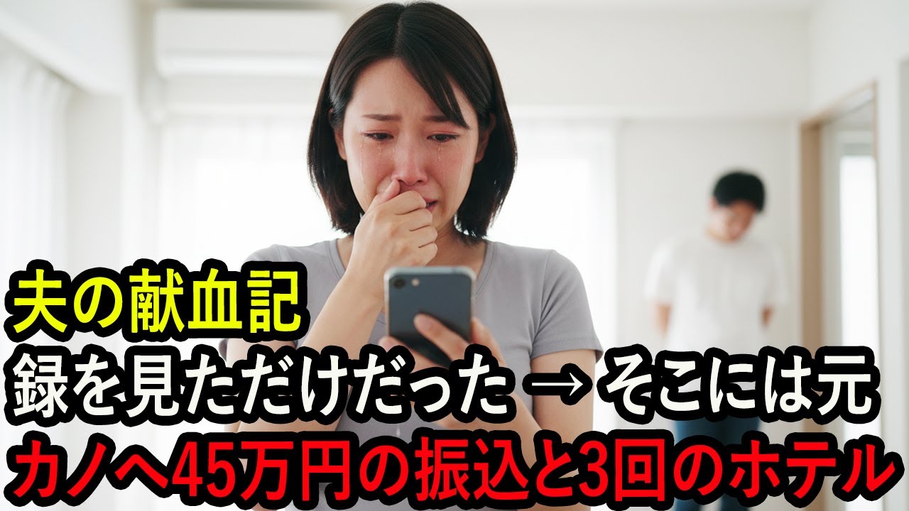 夫の献血記録を見ただけだった → そこには元カノへ45万円の振込と3回のホテル