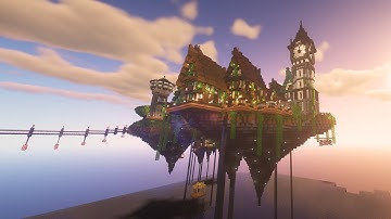 Minecraft Timelapse | Floating Island Town with a Clock Tower