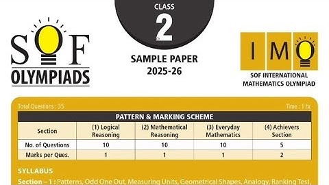 CLASS 2 IMO sample paper 2025-26 | Maths Olympiad Sample paper for class 2 | IMO