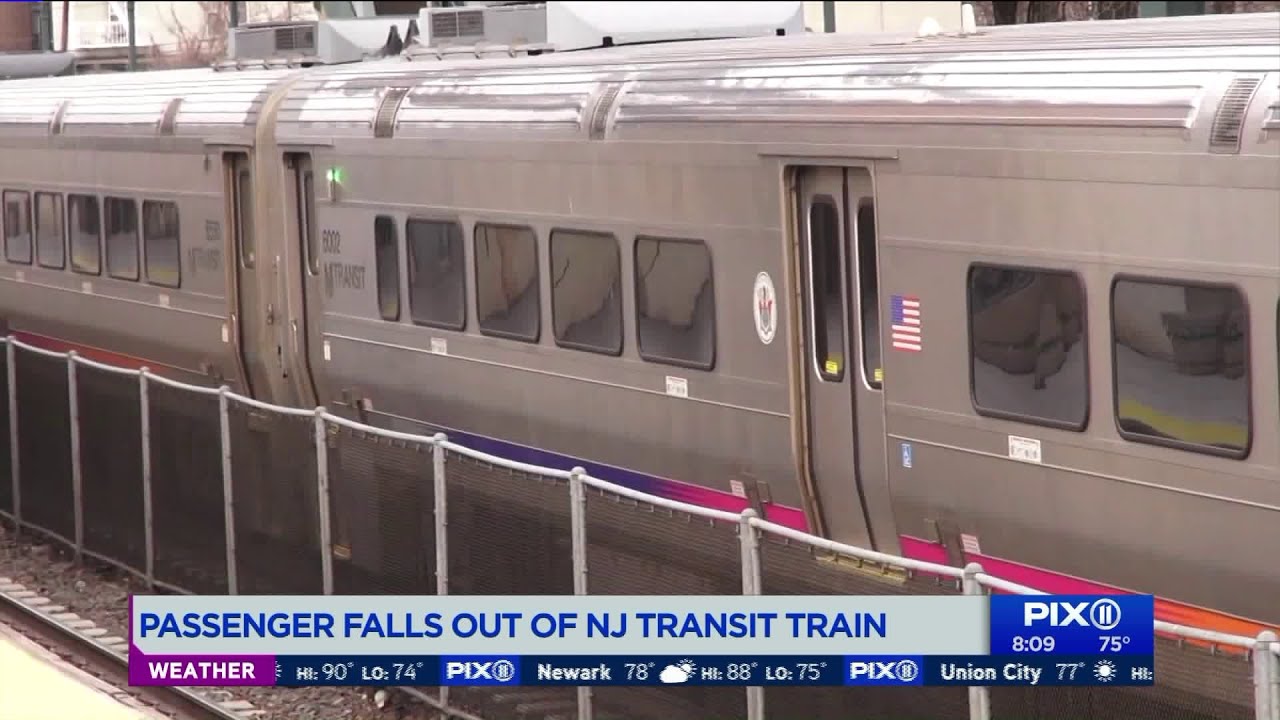 Person falls out NJ Transit train when doors open on wrong side - YouTube