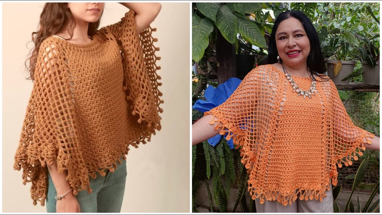 ¿Cómo tejer una capa a Crochet? MELOCOTÓN🍑 Todas las tallas, Muy Fácil. Paso a paso 💕