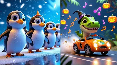 Penguins Attention & Baby Shark Halloween + T-Rex Car Fun! 🐧🦈🎃🦖🚗🎵
