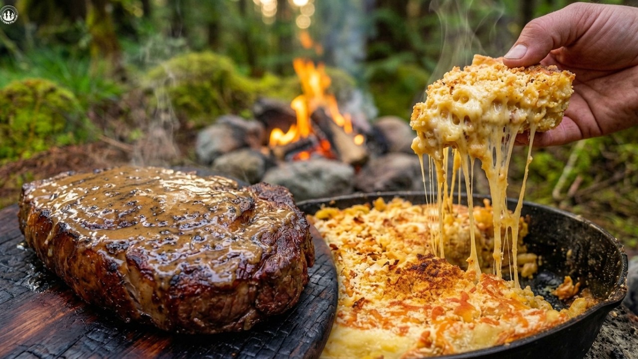Campfire Steak and Mac & Cheese Pie | Deep Forest Cooking
