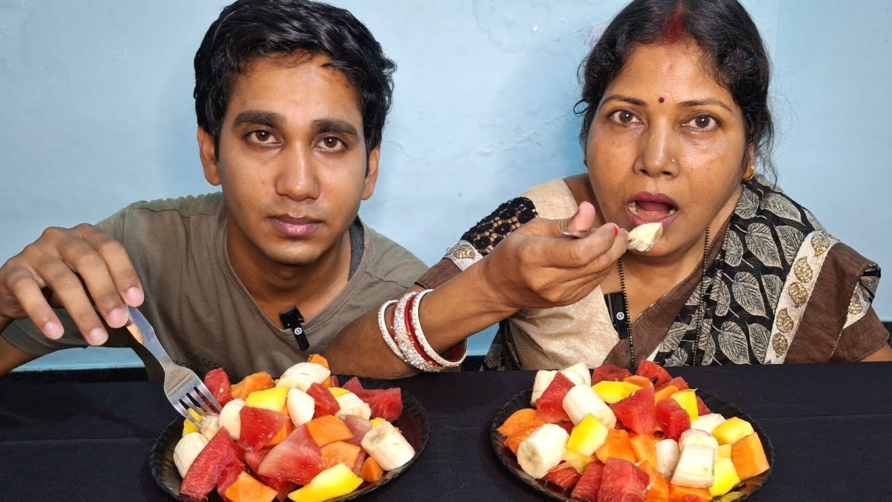 Fruit salad Eating Challenge with mom