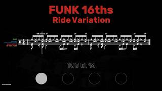 Funk 16ths Drum Tutorial │ Ride Variation │ Sheet Music + Play-Along │ 100→60 BPM