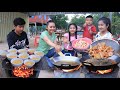 Cook and Eat: Yummy grilled chicken egg and mix hot dog eating / We enjoy to cook and eat