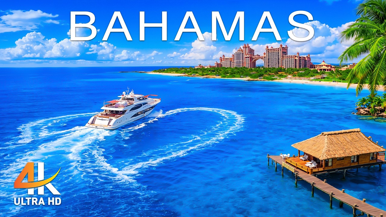 [4K] バハマ 🇧🇸 🌴 透き通った海とカリブ海の至福の空中映像、ディープハウスチル付き