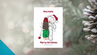 Personalised Christmas Cards for Girls - Young Brunette Girl with Christmas Teddy Bear