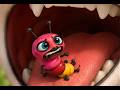 The fox eats grapes and then swallows both grapes and the worm