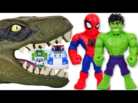 Scary Dinosaur appeard ~!Hulk Spiderman VS Dinosaur #ToyMartTV