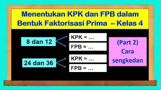 Video ini berisi pembahasan materi matematika menentukan kpk dan fpb
dalam bentuk faktorisasi prima dengan cara sengkedan untuk anak-anak
kelas 4. semoga ber...