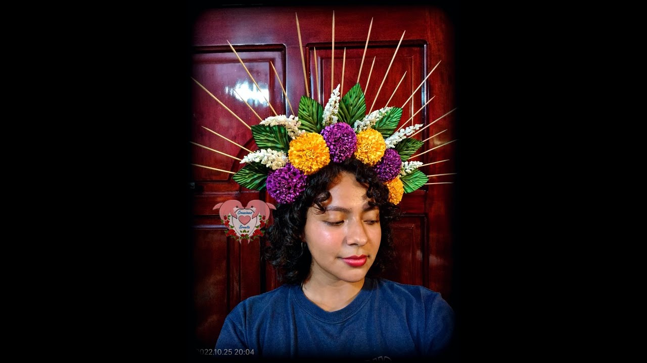 🐬❤️Diadema con resplandor y flores de Cempasúchil en goma Eva/ fomi❤️🐬 (Grabado en vivo)