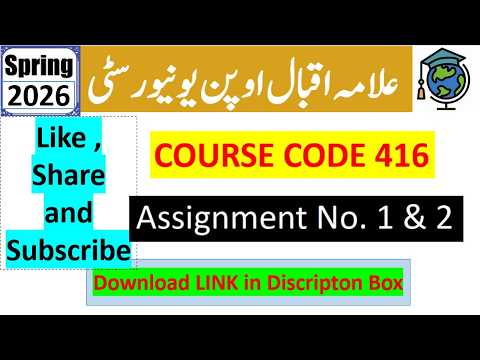⏩ AIOU Code 416 Solved Assignment No.1 & 2 Spring 2026 || Islamiyat || Bachelor BA/B.Com/ADP