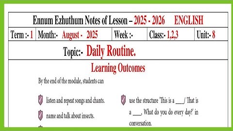 Class (1-3), August 1st week Lesson Plan 