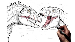 How To Draw T.Rex vs Giganotosaurus | Step By Step | Jurassic World Dominion