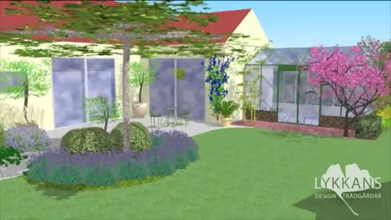 Trädgårdsdesign med lykkans designträdgårdar. 3d ritning youtube