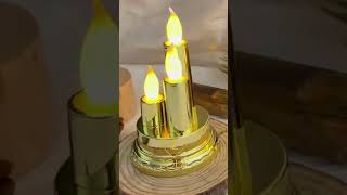 Decoratiune 3 lumanari LED flacara, Zola, candela, alimntare baterii, plastic, 8 6 x 14 cm, aurie