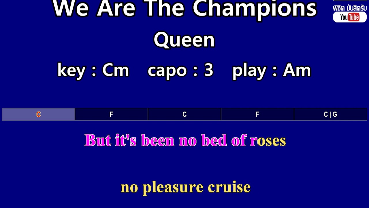 We Are The Champions Queen (Karaoke & Easy Guitar Chords) Key Cm