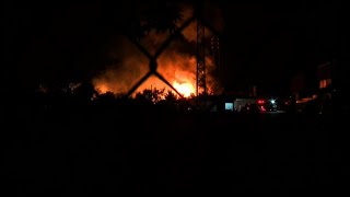 Massive fire at lumber yard in Stockton, Calif.