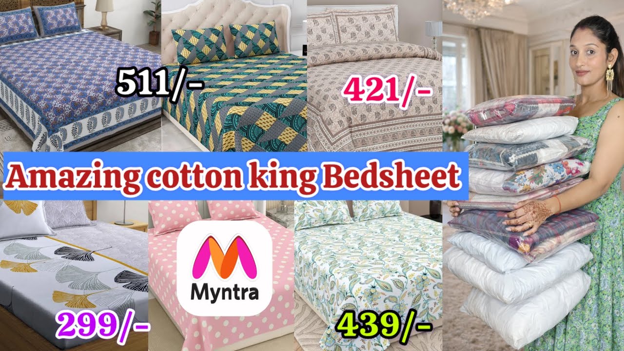 Best Myntra Bedsheets Haul 🫠||Trendy Pure Cotton king Bedsheet start 299/-🧡 #myntrahaul 