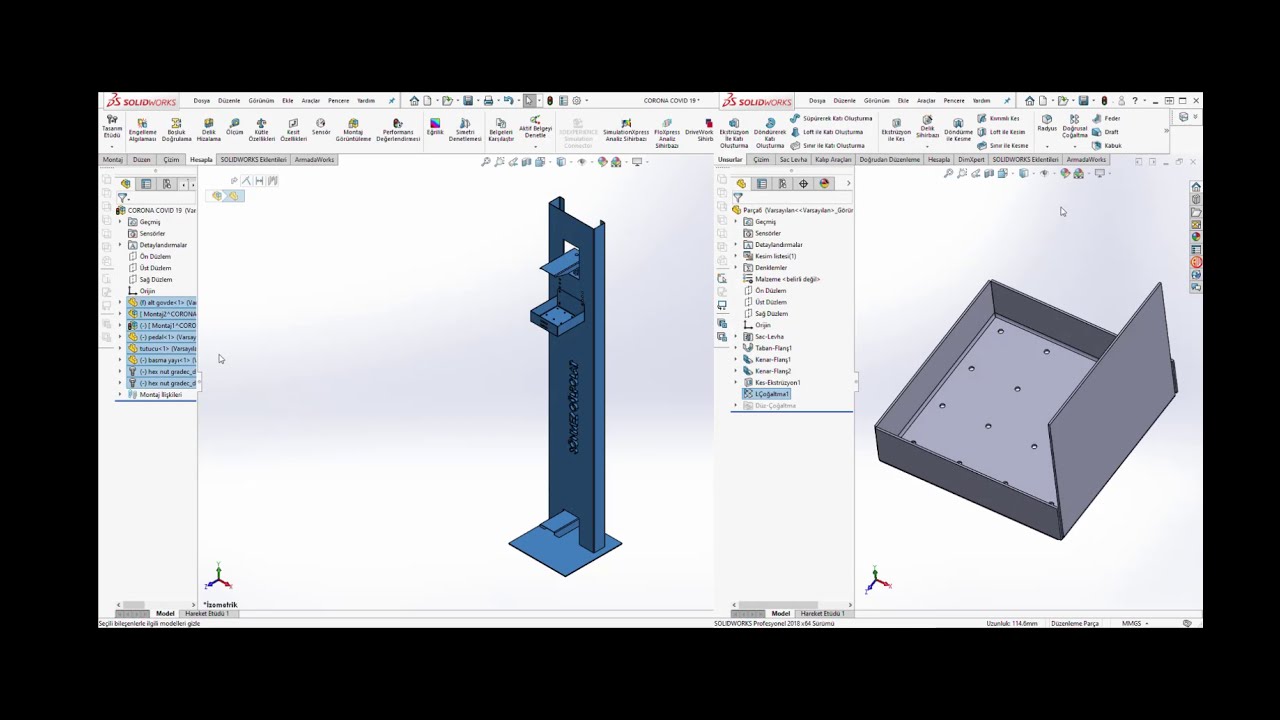 Solidworks Tutorial - Covid 19 - Corona - Pedallı Dezenfektan - Pedal Disinfectant - مطهر الدواسة