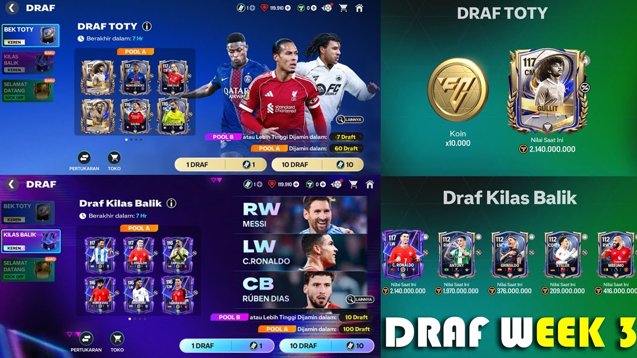 GACHA DRAF TOTY MINGGU 3 & GACHA FLASHBACK CARA DAPAT C.RONALDO 117 EVENT KILAS BALIK FC MOBILE 26